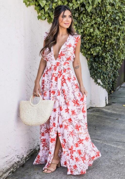 Pink Lily Dresses & Skirts - Pink Lily Pink and Red Floral Maxi Dress, Women's Size S